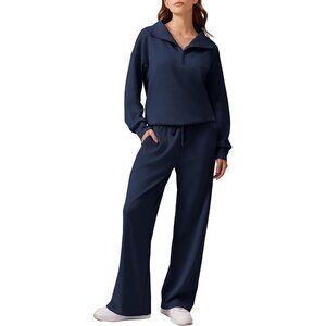 2 Piece Sets for Women 2025 Fall Outfits Sweatsuit Oversized Sweatshirt Wide Leg